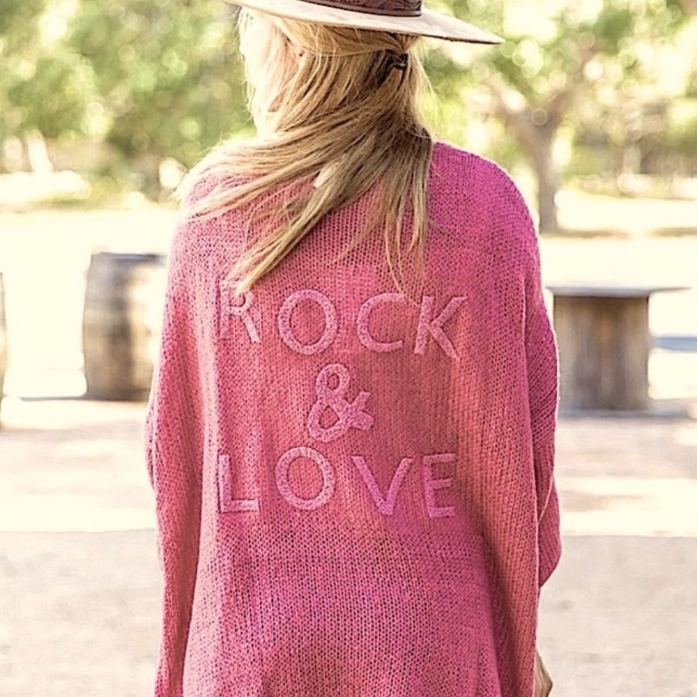 Elan Pink "Rock & Love" Knit  open front Cardigan sweater one size NWOT